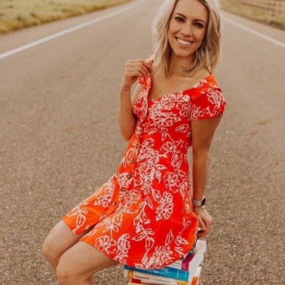 Free People A Thing Called Love Linen Floral Midi Dress in Red Womens 4 - *NWT!* - Picture 2 of 12